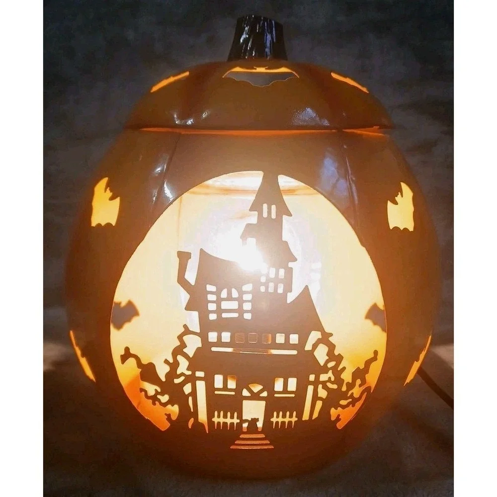 Scentsy‎ Pumpkin Warmer Carved Metal Haunted House Bats Halloween Paranormal